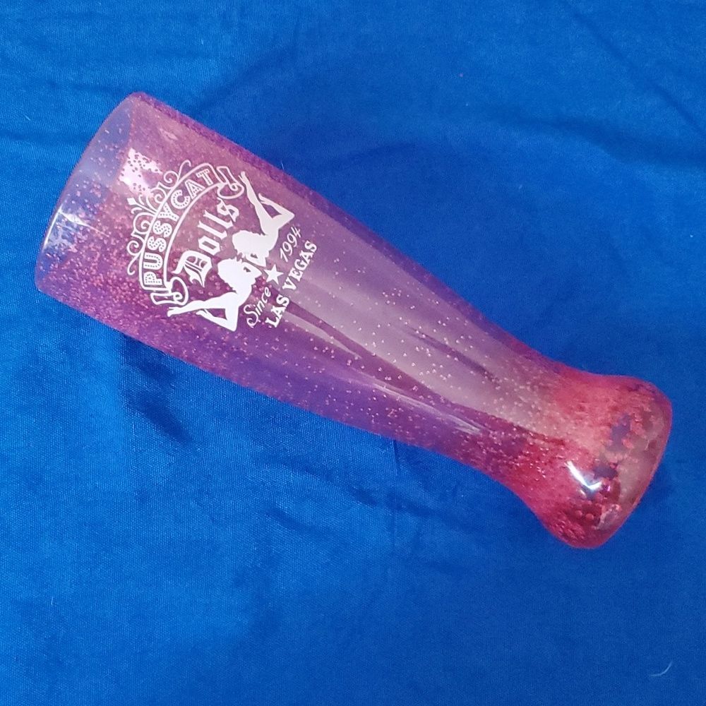 Vintage Pussycat Dolls Lounge Las Vegas Souvenir Cup Pink Glitter Yard Glass PCD